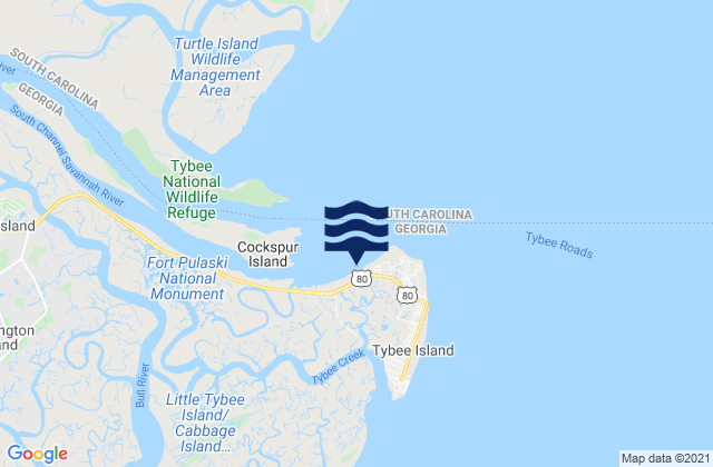 Mapa de mareas Tybee Island, United States