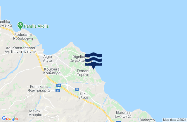 Mapa de mareas Témeni, Greece