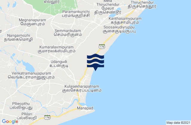 Mapa de mareas Udangudi, India