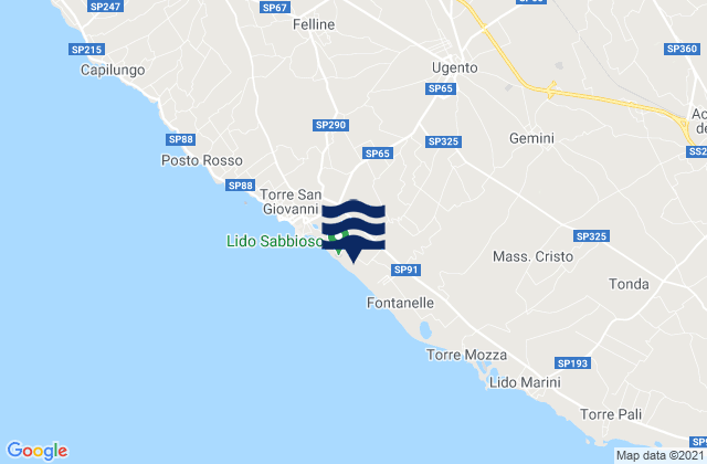 Mapa de mareas Ugento, Italy