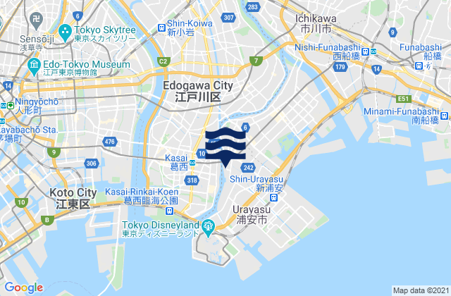 Mapa de mareas Urayasu, Japan