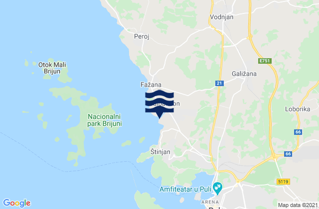Mapa de mareas Valbandon, Croatia