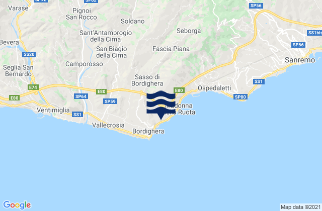 Mapa de mareas Vallebona, Italy