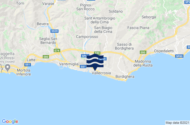 Mapa de mareas Vallecrosia, Italy