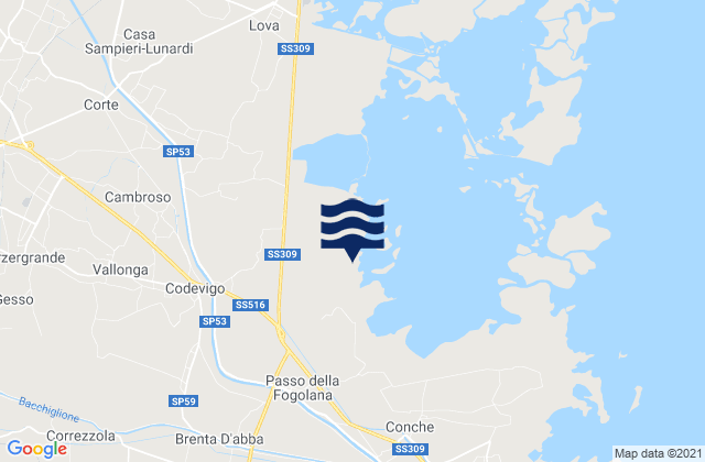 Mapa de mareas Vallonga, Italy