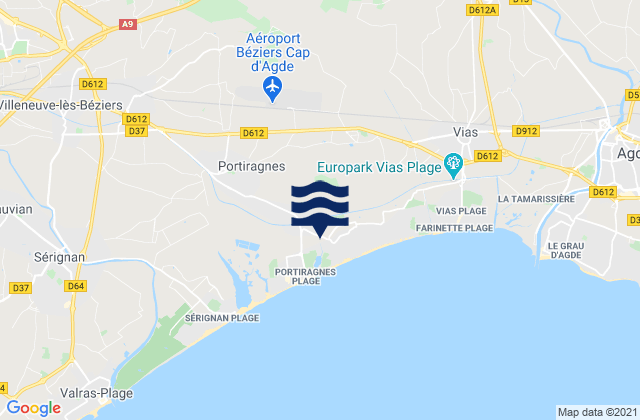 Mapa de mareas Valros, France