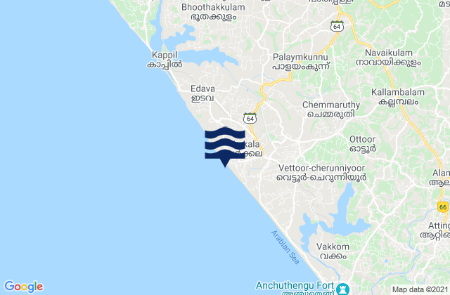 Mapa de mareas Varkala, India