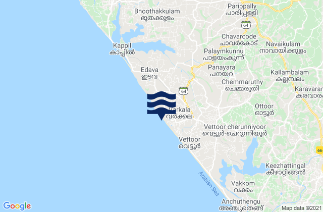 Mapa de mareas Varkkallai, India