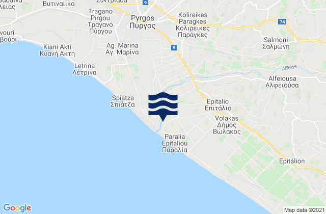 Mapa de mareas Varvásaina, Greece