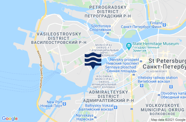 Mapa de mareas Vasileostrovskiy Rayon, Russia
