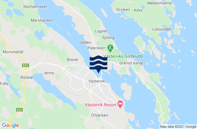 Mapa de mareas Vastervik, Sweden