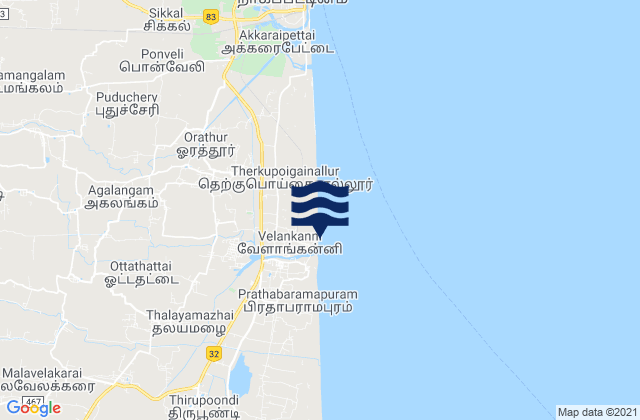 Mapa de mareas Velankanni, India