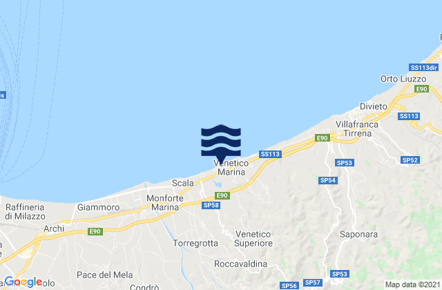 Mapa de mareas Venetico Marina, Italy