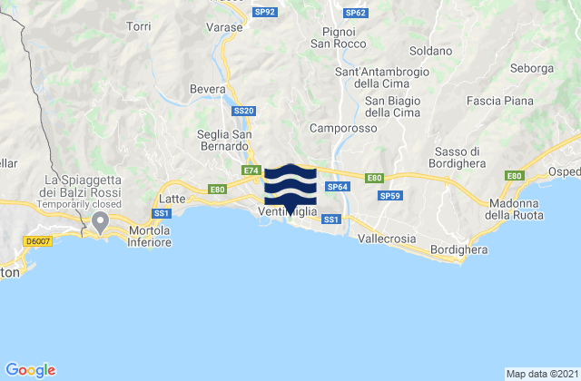 Mapa de mareas Ventimiglia, Italy