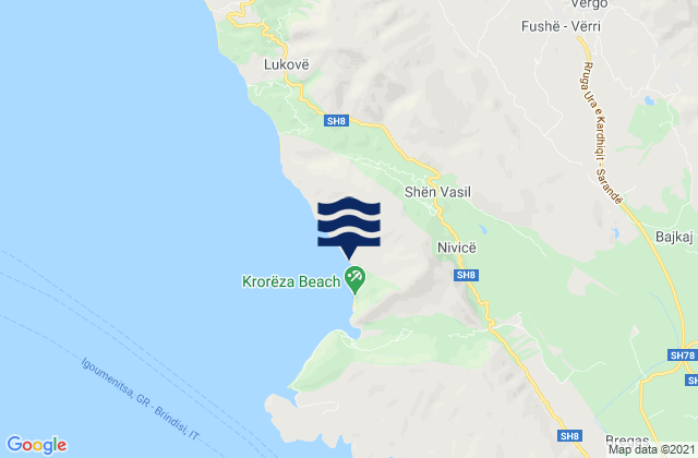 Mapa de mareas Vergo, Albania