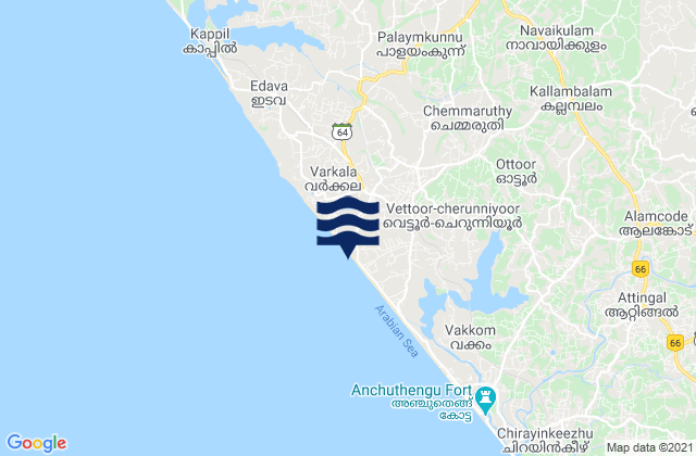 Mapa de mareas Vettūr, India