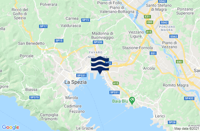 Mapa de mareas Vezzano Ligure, Italy
