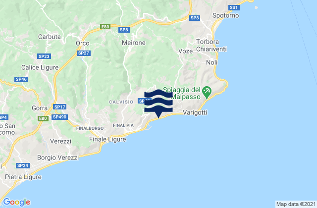 Mapa de mareas Vezzi Portio, Italy