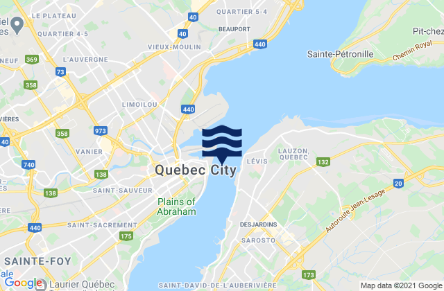 Mapa de mareas Vieux-Quebec, Canada