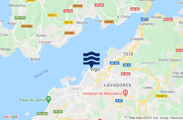 Mapa de mareas Vigo, Spain