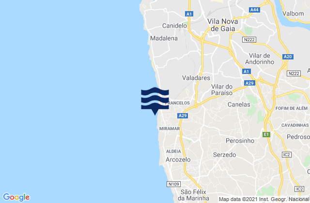 Mapa de mareas Vila Nova da Telha, Portugal