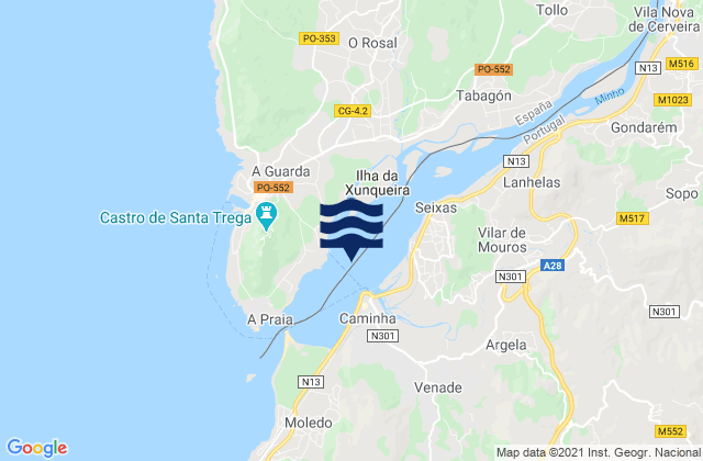 Mapa de mareas Vila Nova de Cerveira, Portugal