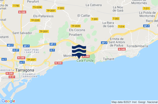 Mapa de mareas Vilabella, Spain