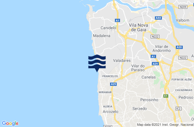 Mapa de mareas Vilar do Paraíso, Portugal