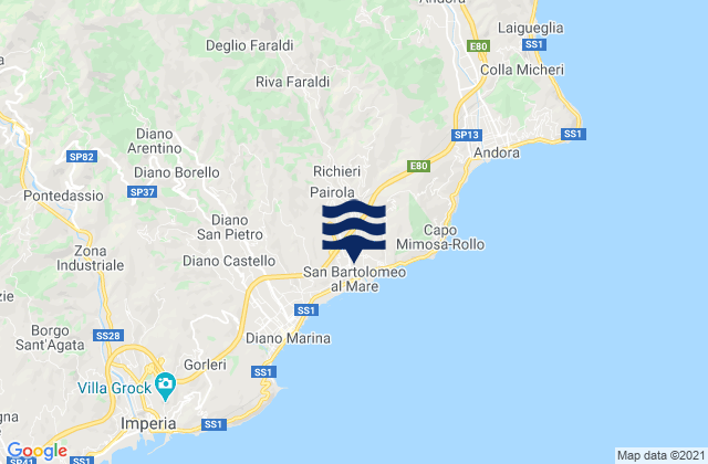 Mapa de mareas Villa Faraldi, Italy