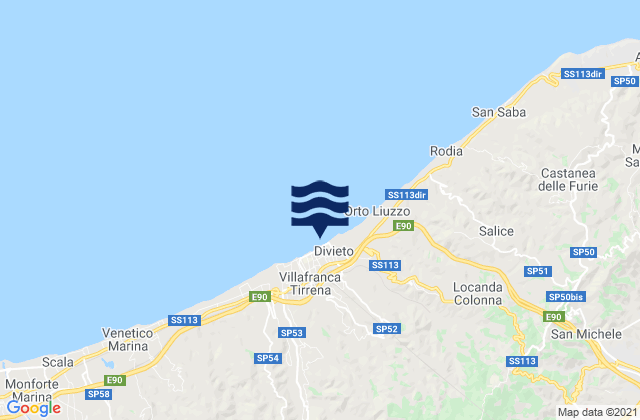 Mapa de mareas Villafranca Tirrena, Italy