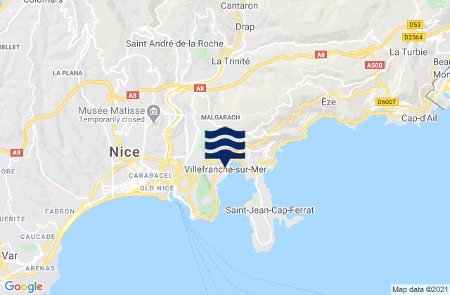 Mapa de mareas Villefranche-sur-Mer, France