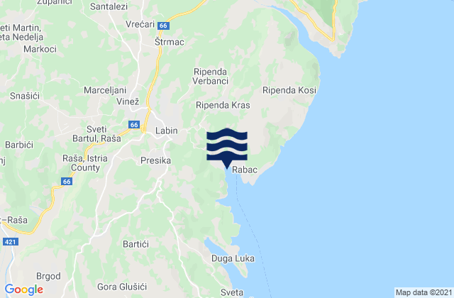 Mapa de mareas Vinež, Croatia