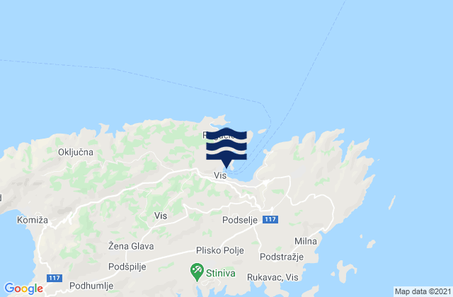 Mapa de mareas Vis, Croatia