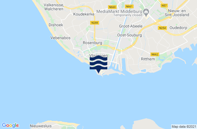 Mapa de mareas Vlissingen, Netherlands