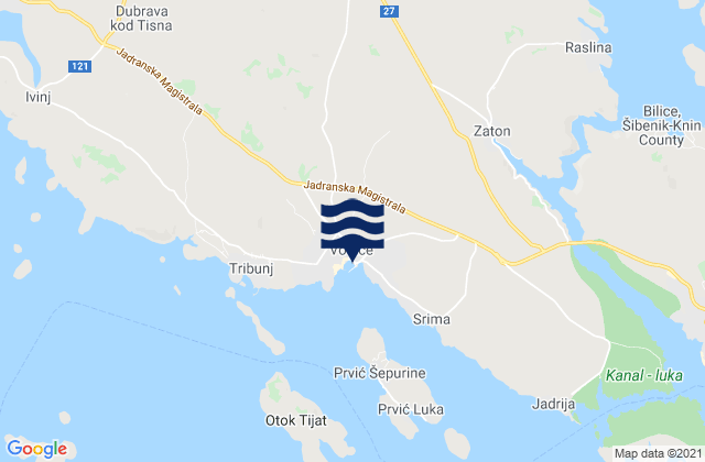Mapa de mareas Vodice, Croatia