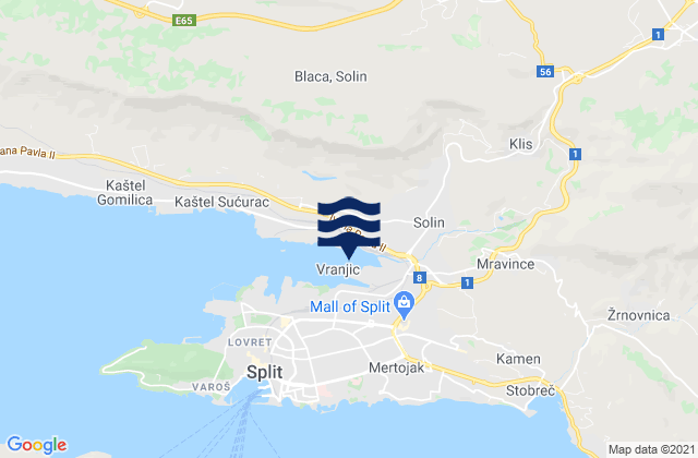 Mapa de mareas Vranjic, Croatia