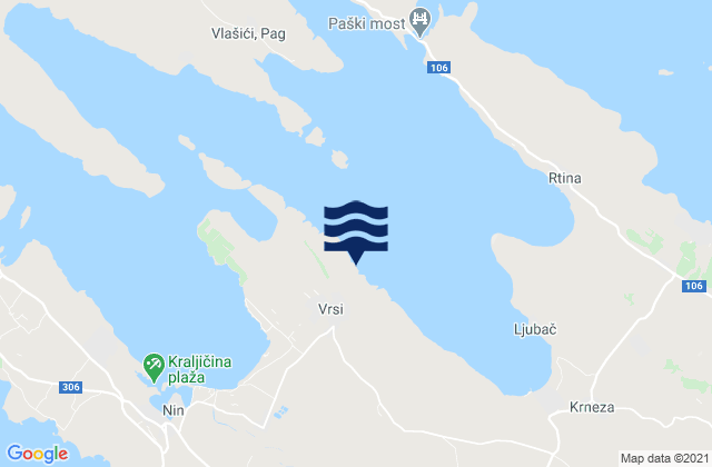 Mapa de mareas Vrsi, Croatia