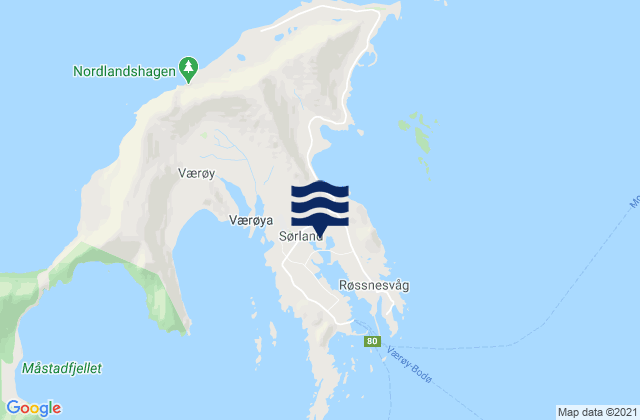 Mapa de mareas Værøy, Norway