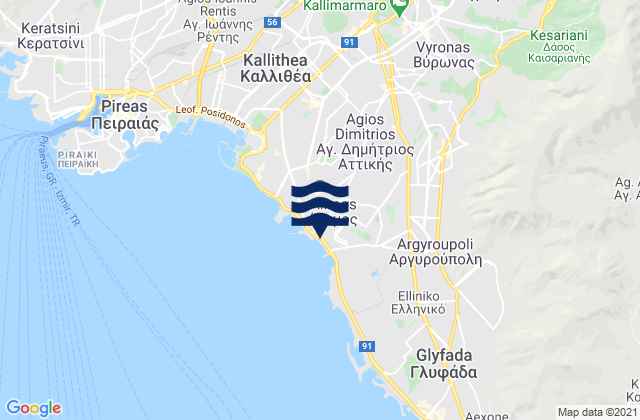 Mapa de mareas Výronas, Greece