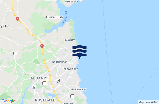 Mapa de mareas Waiake Beach, New Zealand