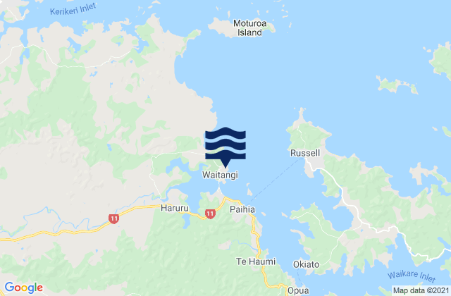 Mapa de mareas Waitangi, New Zealand