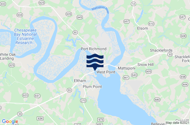 Mapa de mareas Wakema (Fraziers Ferry Mattaponi River), United States