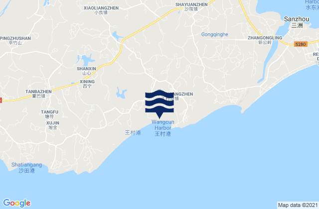 Mapa de mareas Wangcungang, China