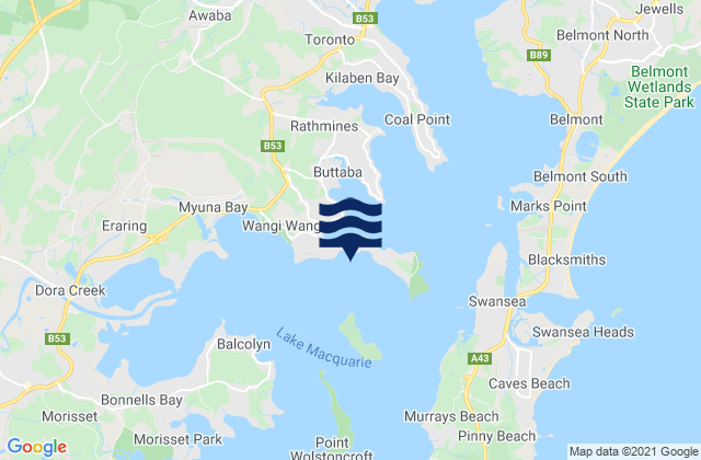 Mapa de mareas Wangi Wangi Beach, Australia
