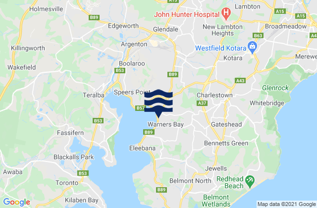 Mapa de mareas Warners Bay, Australia