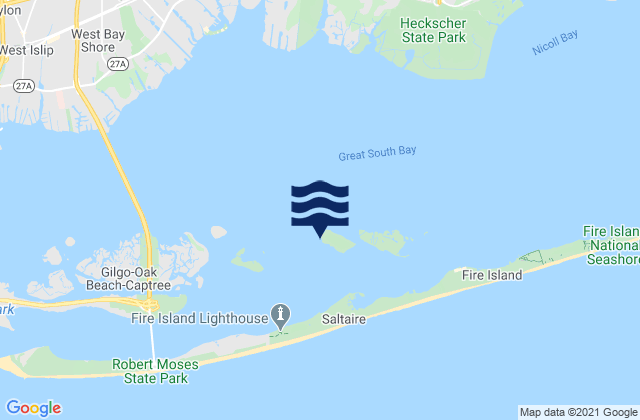 Mapa de mareas West Fire Island, United States