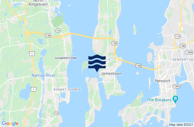 Mapa de mareas West Jamestown Dutch Island Harbor, United States