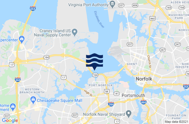 Mapa de mareas West Norfolk Bridge Western Branch, United States