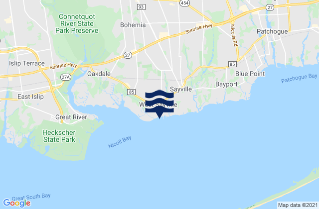 Mapa de mareas West Sayville, United States