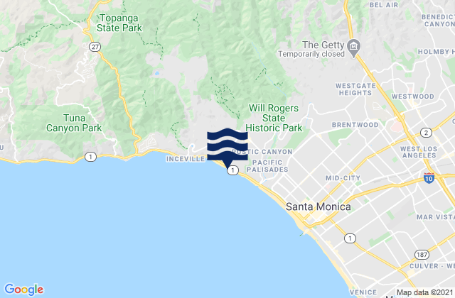 Mapa de mareas Will Rogers State Beach, United States